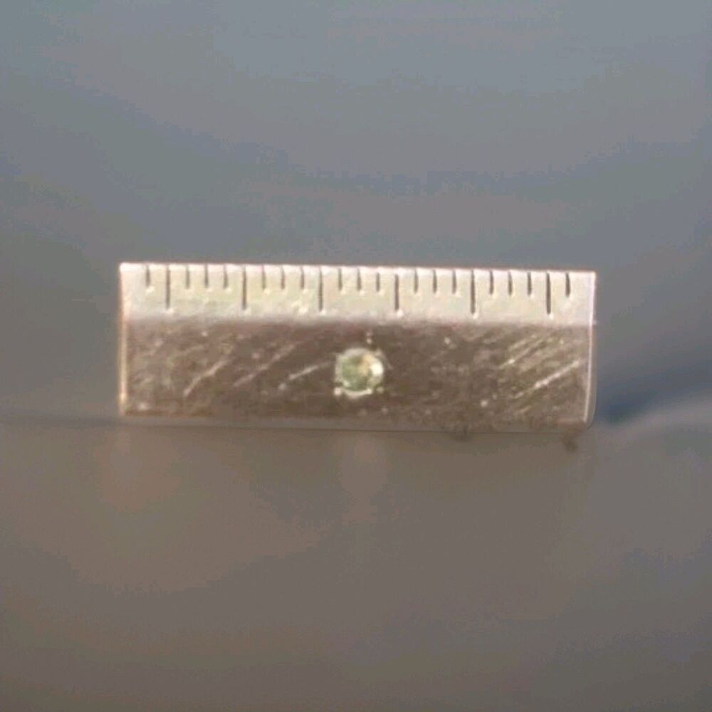 Vintage One Inch Ruler Metal Brooch Pin With Single Rihnstone